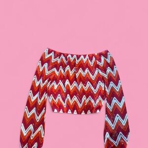 bebe Multicolor Zigzag Off-Shoulder Crop Top